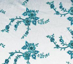 Mesh Lace Fabric Hand Beaded Floral Viscaria 51" Inches Wide Sold By The Yard (TEAL)