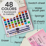 Artistro Watercolor Paint Set, 48 Vivid Colors in Tin Box, Including Metallic and Fluorescent Colors. Watercolor Paints Perfect for Adults and Kids, Art Supplies for Beginners and Professional Artist