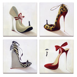 Visual Art Decor High Heel Shoes Canvas Wall Art Innovational Protect Animals Series Design Shoes Prints Shoes Shop Dress Room Wall Decor (12"x12"x4pcs, High Heel Shoes)