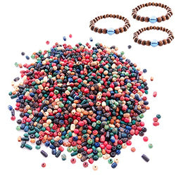 Over 1800 Pieces Wood Beads for Jewelry Making with 3 Free Sample Bracelets - Assorted Natural