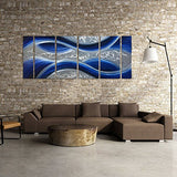 Handcrafted Abstract Metal Wall Art with Soft Color, Large Scale Decor in Huge Blue Line Design, 3D Artwork for Indoor Outdoor Wall Decorations, 6-Panels Metal Art Measure 24"x 65"