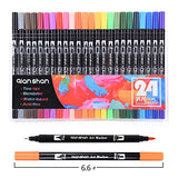Dual Brush Pen Colored Art Markers 24 Colors - With Fineliner Fibre Tip 0.4 Fine Point - Sketch Drawing Marker - perfect for coloring books for adults qianshan