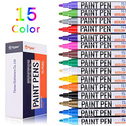 Acrylic Paint pens, EKKONG Permanent Paint Markers for Rock, Wood, Metal, Plastic, Glass, Canvas, Ceramic & More! Medium Tip with Quick Dry, Water Resistant Ink(15 Pack)