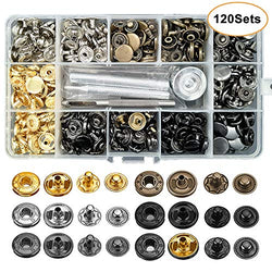 120 Sets Snap Fasteners Kit, 12.5mm Metal Snap Buttons Press Studs with 4 Pieces Fixing Tools, 6