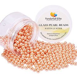 PandaHall Elite 6mm About 400Pcs Tiny Satin Luster Dyed Glass Pearl Round Beads Assortment Lot