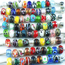 Silver Color Murano Glass Beads Fit European Charm Bracelet Spacer by eART 50pcs Mix