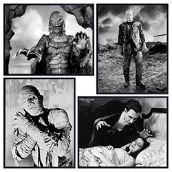 Dracula - Frankenstein - Creature From the Black Lagoon - The Mummy - Scary Movie Wall Art Set - Vintage Horror Movie Poster - Classic Monster Movies Wall Decor - Home Theater Room Decorations