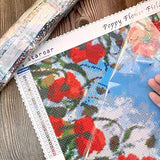 5D Diamond Painting Kits for Adults Full Drill Round Drill with Rhinestone - Poppy Flower Field Art