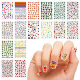 16 Sheet 3D Nail Decals Stickers, Self-Adhesive DIY Nail Art Decoration Set Including Cartoons Flowers Leaves Plants Fruits Patterns for Women Girls
