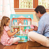 ROBUD Wooden Dollhouse for Kids Girls, Toy Gift for 3 4 5 6 Years Old, with Furniture Blue