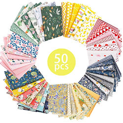 Quilting Fabric, QiMicody 50pcs 100% Cotton 9.8” x 9.8”(25cm x 25cm) Fat Quarters Fabric Bundles, Pre-Cut Squares Sheets for Patchwork Sewing Quilting Crafting, No Repeat Patterns