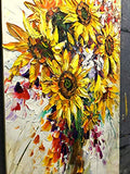 V-inspire Oil Painting, 24x48 Inch Sunflower Abstract 3D Hand-Painted Modern Home Decoratio Wall Art Wood Inside Framed Hanging
