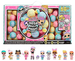 LOL Surprise Mega Ball Magic - 12 Collectible Dolls, 60+ Surprises, 4 Unboxing Experiences - Squish Sand, Bubbles, Gel Crush, Shell Smash - Mix and Match Fashions - Great for Girls and Boys Ages 3+