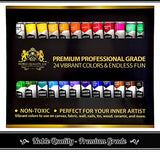Noble Quality Acrylic Paint Set - Kit with 24 Tubes of Premium Quality Acrylic Paints - Superior Premium Paints for Acrylic Painting