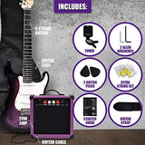 Complete 39 Inch Guitar and Amp Bundle Kit for Beginners-Starter Set Includes 6 String Tremolo Guitar, 20W Amplifier with Distortion, 2 Picks, Shoulder Strap, Tuner, Bag Case - Right-Handed Purple