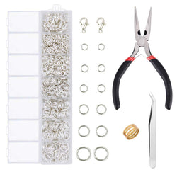 EuTengHao 1504pcs Open Jump Ring and Lobster Clasps Kit Jewelry Repair Tools Kit with Jewelry Pliers Jump Rings Opener Tweezers Jewelry Making Accessories for Necklace Making Repair (Bright Silver)