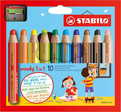 Stabilo Woody 3-in-1 Colored Pencils, 10 mm Lead - 10-Color Set