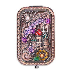 Ivenf Rose Golden Castle & Flower Square Vintage Compact Purse Mirror, Christmas Gift