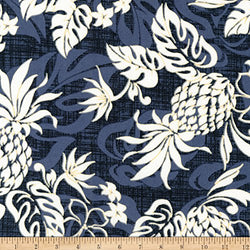 Kaufman Sevenberry Island Paradise Pineapples and Flowers Denim Fabric by The Yard