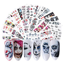 Halloween Nail Stickers - 25 Sheets Day of The Dead Water Transfer Nail Decals Ghost Spider Face Web Witch Skeleton Nail Art Stickers Wraps Manicure Tips Strips Decoration for Halloween Party Supply