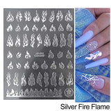 Flame Nail Stickers, 4 Sheets Flame Nail Decals 3D Holographic Fire Nail Art Stickers White Black Silver Gold Flame Reflections Nail Stickers Nail Vinyls Stencils for Nail Decoration