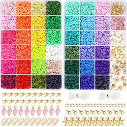 Greentime 10500 Pcs Clay Beads for Bracelet Making, Double Boxed Flat Beads Round Polymer Clay Heishi Beads Kit Disc Beads with Pendant Charms Bracelet Kit Beads for Jewelry Making (42 Colors)