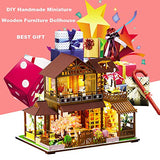 Dollhouse Miniature with Furniture, DIY Wooden Doll House Kit Japanese-Style Plus Dust Cover and Music Movement, 1:24 Scale Creative Room Idea Best Gift for Children Friend Lover (The Forest Pavilion)