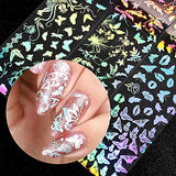 Holographic Butterfly Nail Foils, 3D Holographic Nail Stickers Butterfly Lip Leaf Nail Art Decals Holographic Starry Sky Design Tips Wraps Foil Transfer DIY Nail Decoration for Women Girls(10Sheets)