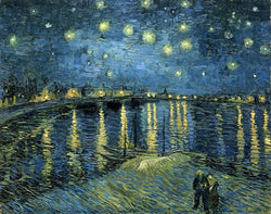 Wieco Art Starry Night Over The Rhone by Van Gogh Famous Oil Paintings Reproduction Modern Framed Giclee Canvas Print Artwork Seascape Pictures on Canvas Wall Art for Home Office Decorations
