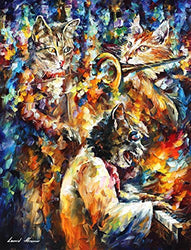Jamming Cats 4 — Palette Knife Jazz Music Wall Art Oil Painting On Canvas By Leonid Afremov