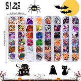 MRTREUP Halloween Nail Art Glitter Sequins,Holographic Glitter Metal Slices Decorations Skull Spider Pumpkin Bat Ghost Witch,Nail Glitter Stickers for Nails Design Halloween Party Decor