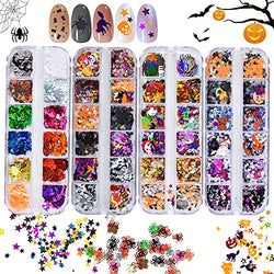 MRTREUP Halloween Nail Art Glitter Sequins,Holographic Glitter Metal Slices Decorations Skull Spider Pumpkin Bat Ghost Witch,Nail Glitter Stickers for Nails Design Halloween Party Decor