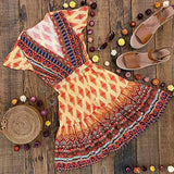 ZESICA Women’s Summer Wrap V Neck Bohemian Floral Print Ruffle Swing A Line Beach Mini Dress Orange