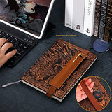 Vintage Dragon Embossed Leather Notebook DND Notebook Travel Journal with Black Ballpoint Pen and Pen Sleeve.Antique Handmade A5 Journal,Hardcover Liner,Writing Notebook Gift for Men&Women(Red Copper)