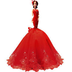 MAI&BAO Handmade Wedding Princess Evening Party Dress Clothes Red Mermaid Wedding Dress Kids Gift for Dolls Christmas Party Gifts,Decorative Dolls,Birthday Gifts,Wedding Gifts,45Cm