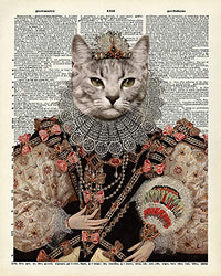 Renaissance Cat Queen Dictionary Wall Art Print - Funny Home Decor for Kitty Lovers and a Great Gift for Her. - Vintage 8x10 Photo - Makes a Great Set with King Cat - Unframed