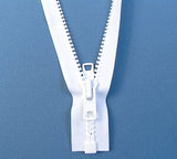 Zipper, White #10 YKK Brand Separates at the Bottom, Marine Grade Metal Tab Slider, Heavy Duty (48"