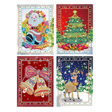 YOBEYI DIY Christmas Card with Diamond Painting Drill by Numbers 4Packs Christmas Tree Santa Claus New Year Greeting Card Christmas Stickers Christmas Gifts (A)