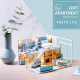 Spilay DIY Miniature Dollhouse Wooden Furniture Kit,Handmade Mini Modern Apartment Model Plus with Dust Cover & Music Box ,1:24 Scale Doll House Toys for Creative Gift (Portic Life)