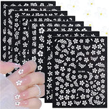 Flower Nail Art Stickers Decals, 8 Sheets White Cherry Blossom Nail Design 3D Nail Art Supplies Accessories Self-Adhesive White Floral Nails Decals for Nail Decorations Manicure Craft Tips Charms