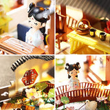 Dollhouse Miniature with Furniture, DIY Wooden Doll House Kit Chinese-Style Plus Dust Cover and Music Movement, 1:24 Scale Creative Room Idea Best Gift for Children Friend Lover (Smokey Pavillion)