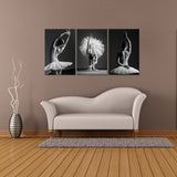 Hello Artwork Dancing Girls Modern Large Contemporary 3 Panels Beautiful Ballerina Dancers With White Tutu Stretched Gallery Canvas Wrap Giclee Print Modern Wall Decor Ready To Hang 16"x24"x3pcs