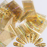 Gold Nail Foil Transfer Stickers Nail Art Supplies Holographic Laser Star Moon Flower Heart Abstract Face Designer Nail Stickers 3D Glitter Line DIY Design Manicure Accessories Decoration 16 Sheets