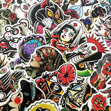 Honch Tattoo Stickers Pack 50 Pcs Suitcase Stickers Vinyl Decals for Laptop Bumper Helmet Ipad Car Luggage Water Bottle
