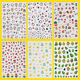 16 Sheet 3D Nail Decals Stickers, Self-Adhesive DIY Nail Art Decoration Set Including Cartoons Flowers Leaves Plants Fruits Patterns for Women Girls