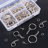 Swpeet 300Pcs Sliver Key Chain Rings Kit, 100Pcs Keychain Rings with Chain and 100Pcs Jump Ring