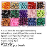 Fishdown 330 Pcs 8mm Beads Kit Chakra Beads Lava Beads Rock Stone Assortment Colored Volcanic Stone Loose Beads Zinc Alloy Spacer Beads for Bracelets Jewelry Making