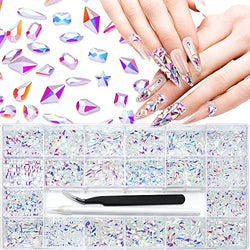 Nibiru AB Multi Shapes Rhinestones Glass Gems Kit for Nail Art Jewels Decoration,Shiny Flatback Mix Size with Wax Pen(2000PCS)