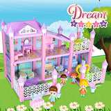 Dreamhouse Dollhouse Building Playset Includes 4 Dolls, Furniture, Accessories, DIY Deluxe Cottage with Bedroom, Kitchen, Bathroom Dreamy Princess House Pretend Toy Gift for Toddler Girls 3+ (152 PCS)