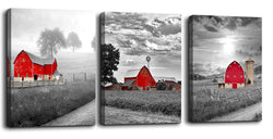 Canvas Wall Art for Bedroom Bathroom Black and White Country Rustic Farm Red Cabin Canvas Wall Decor Picture Artwork Framed Ready to Hang for Living Room Home Wall Decoration Size 12x16 3 Piece a Set